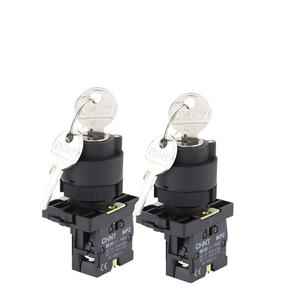 Chint NP2-EG25 2 Position Locking Key Switch 1 x N/O 1 x N/C Contacts ...