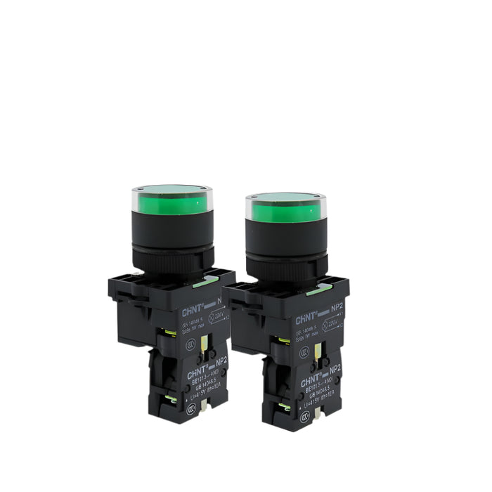 Chint NP2-EW3365 Illuminated Push Button (Green) 1 x N/O 1 x N/C Contacts