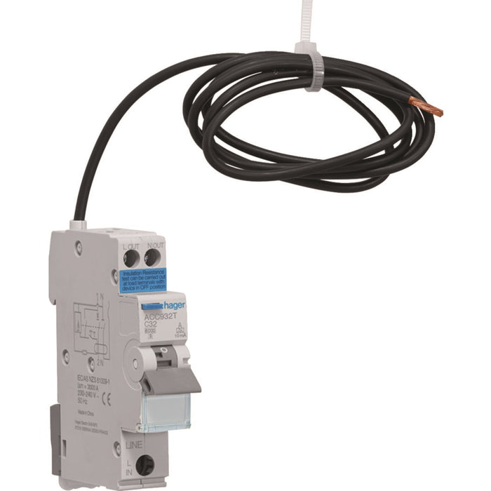 Hager RCBO 1M 1P+N 6Ka C-32A 10mA Type A