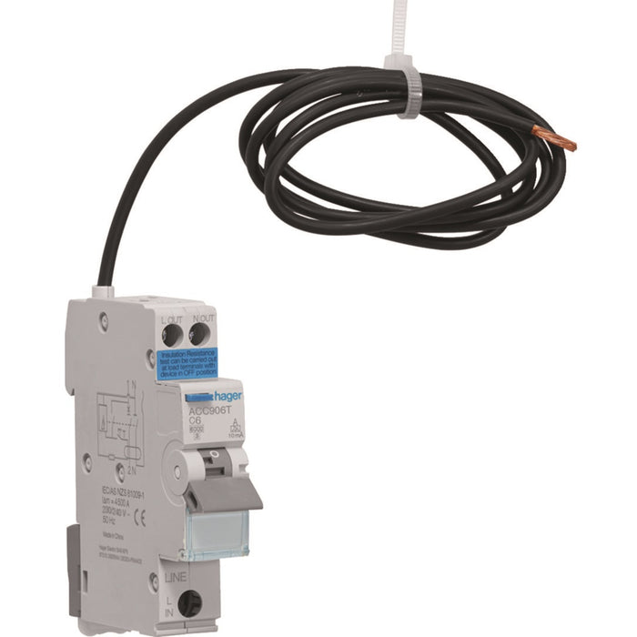 Hager RCBO 1M 1P+N 6Ka C-6A 10mA Type A