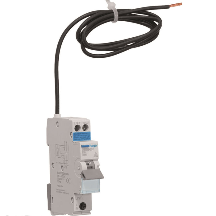 Hager RCBO 1M 1P+N 6Ka D-6A 30mA Type A