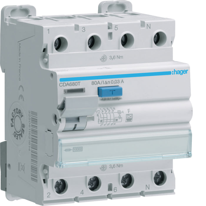 Hager RCCB 3P+N 80A 30mA Type A