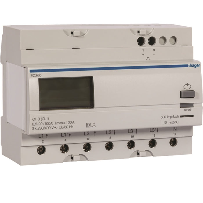 Hager 3Ph kWh Meter Direct 100A