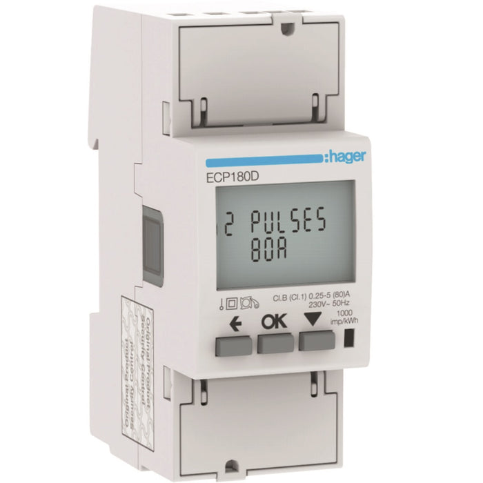 Hager 1Ph kWh Meter Direct 80A 2M S0 Mid