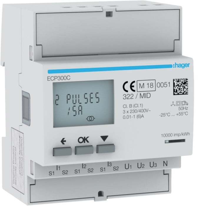 Hager 3Ph kWh Meter Via Ct 1-5A 4M S0 Mid