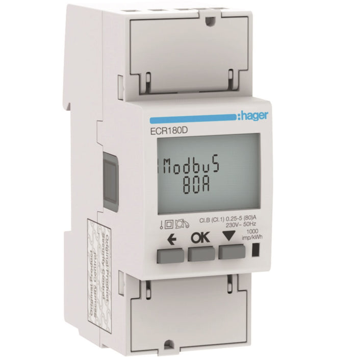 Hager 1Ph kWh Meter Direct 80A 2M Modbus Mid