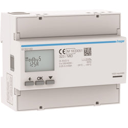 Hager 3Ph kWh Meter Direct 125A 6M Modbus Mid