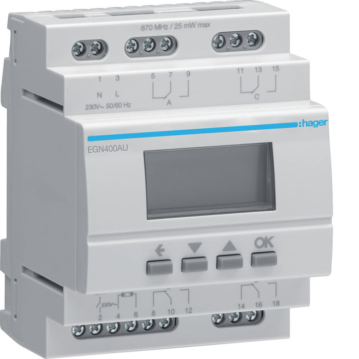 Hager Multi-Function Time Switch 4 Channels Blue