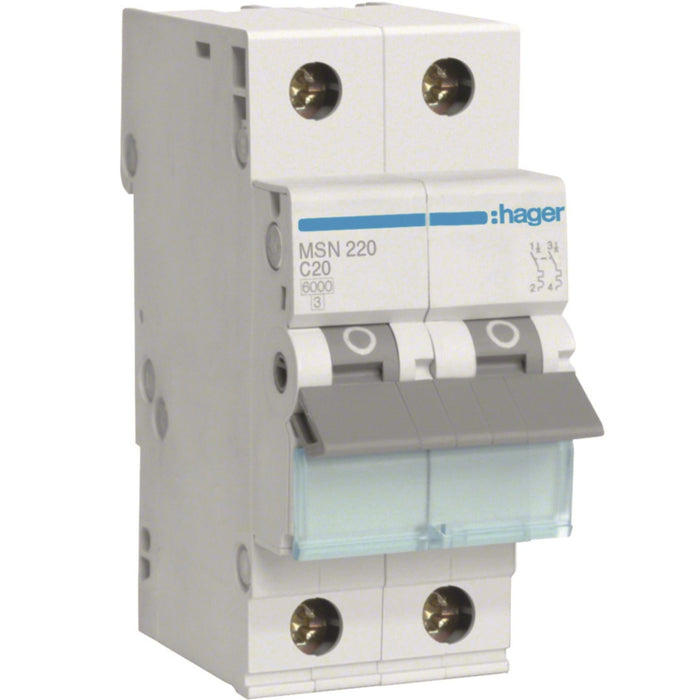 Hager MCB 2P 6kA C-20A 2M