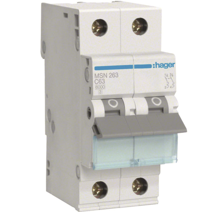 Hager MCB 2P 6kA C-63A 2M