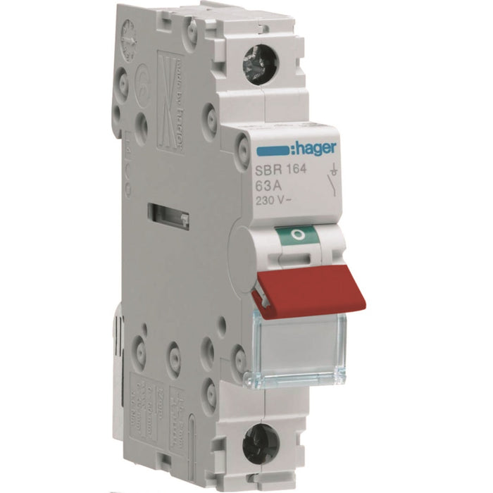 Hager 1P 63A Switch Red Toggle 35Sq Terminal