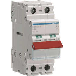 Hager 2P 63A Switch Red Toggle 35Sq Terminal