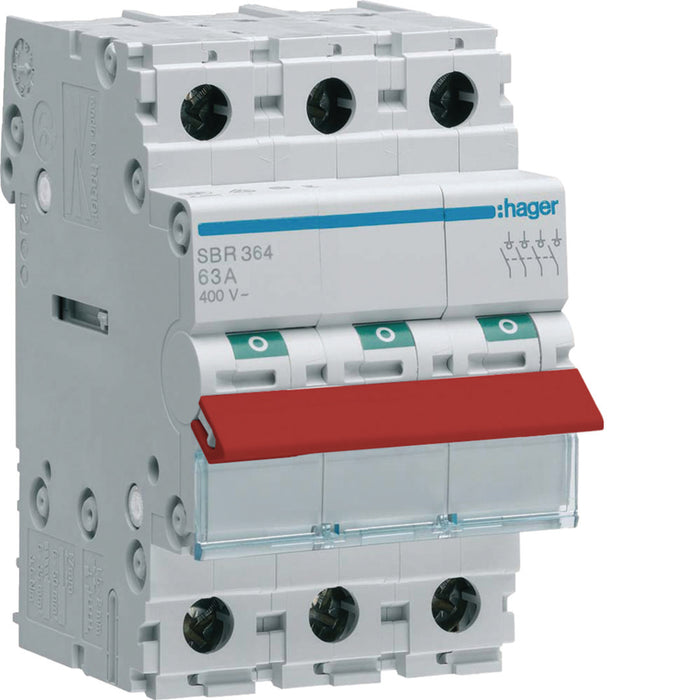 Hager 3P 63A Switch Red Toggle 35Sq Terminal
