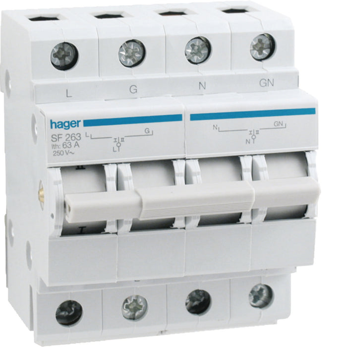 Hager 2 Pole Changeoverswitch 63A I-0-II