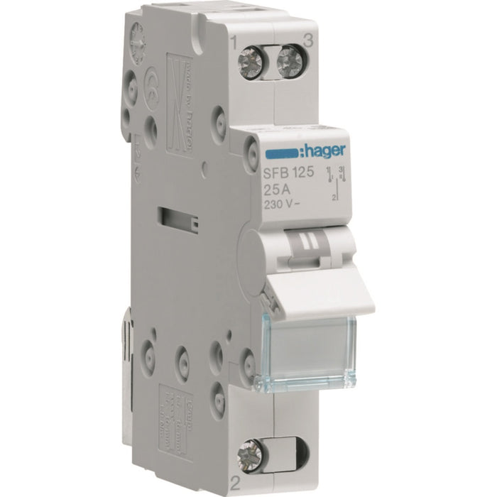 Hager 1P 25A Centre Off Changeover Bottom