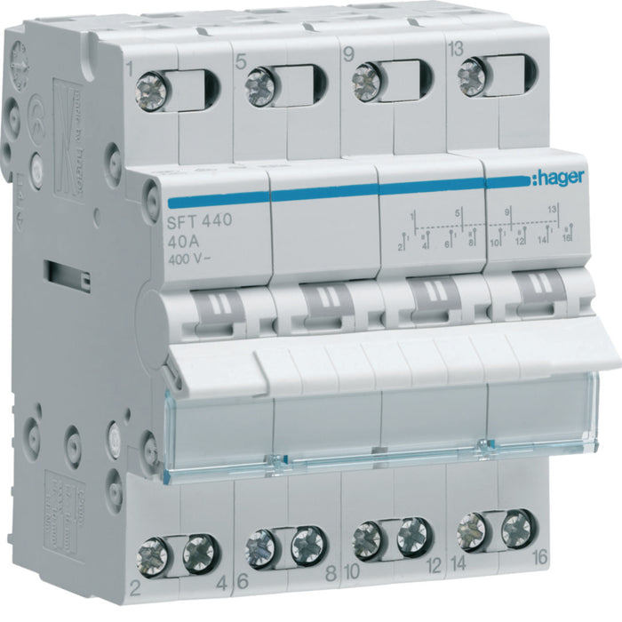 Hager 4P 40A Centre Off Changeover Top