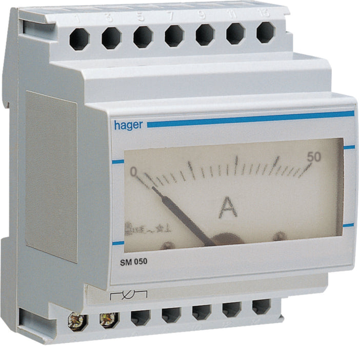 Hager Analogue Ammeter 0-50A Indirect Reading