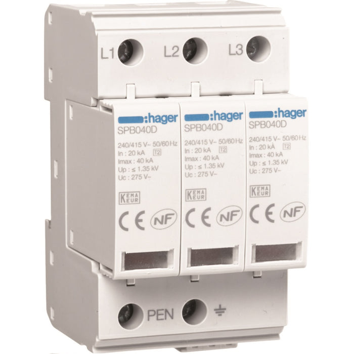Hager SPD Medium 3P T2 TNC 40kA Remote Contact