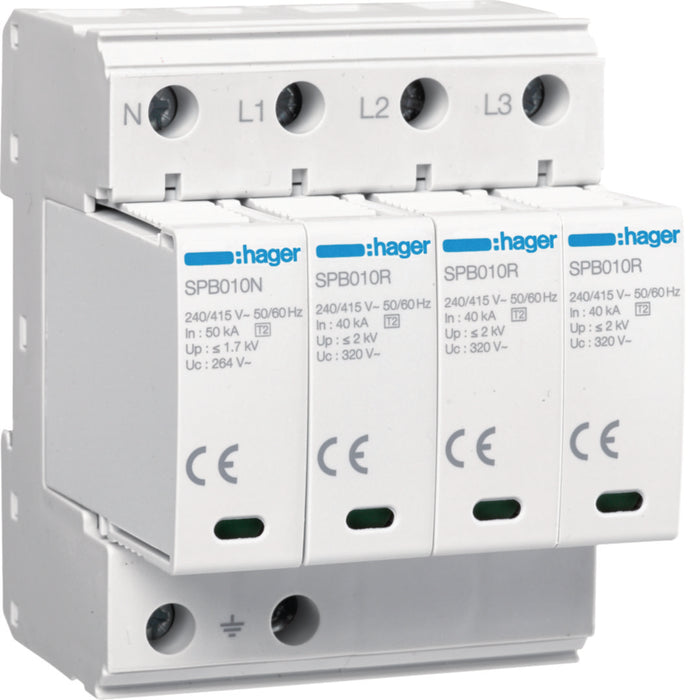 Hager SPD Very Coarse 4P T2 TNS/TT 100kA Remote Contact