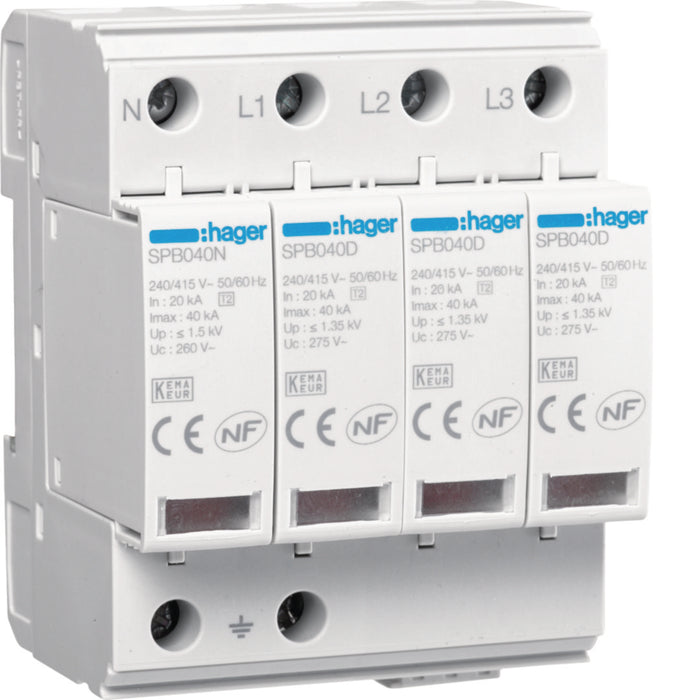 Hager SPD Medium 4P T2 TNS/TT 40kA Remote Contact