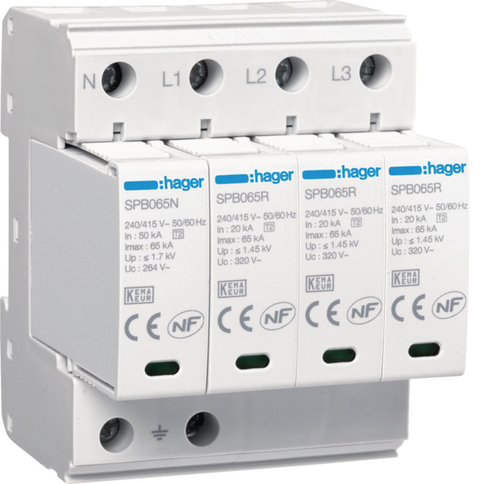 Hager SPD Coarse 4P T2 TNS/TT 65kA Remote Contact