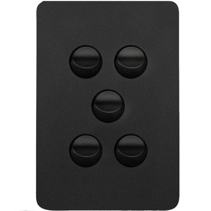 Hager Allure 5 Gang Switch Plate c/w Mechs Matt Black
