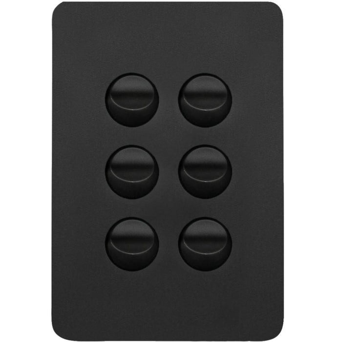 Hager Allure 6 Gang Switch Plate c/w Mechs Matt Black