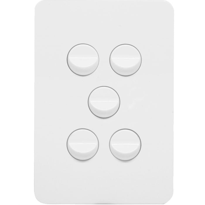 Hager Allure 5 Gang Switch Plate c/w Mechs Matt White