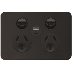 Hager Allure. Twin Socket + USB A+C Matt Black