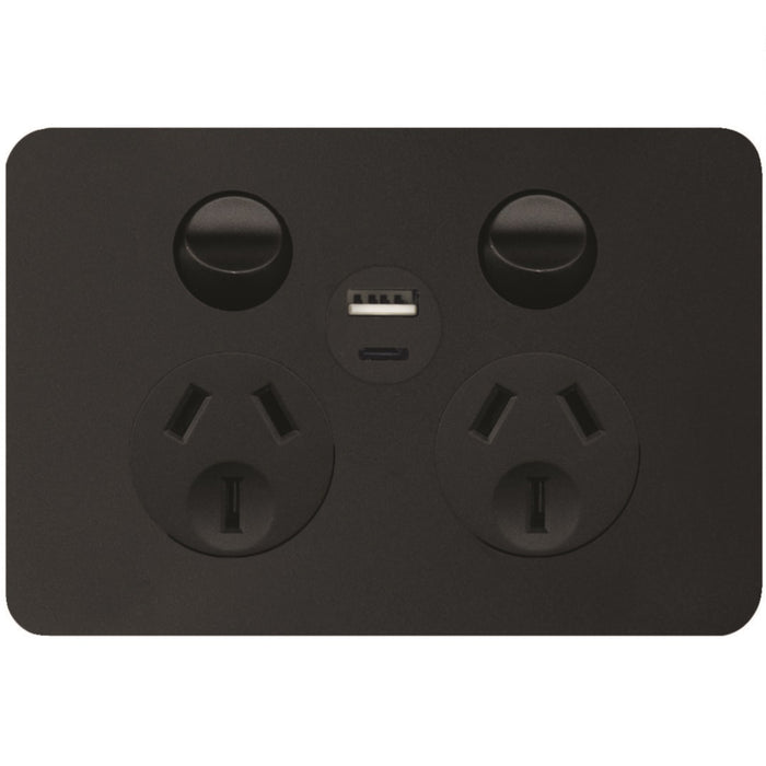 Hager Allure. Twin Socket + USB A+C Matt Black