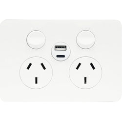 Hager Allure. Twin Socket + USB A+C Matt White