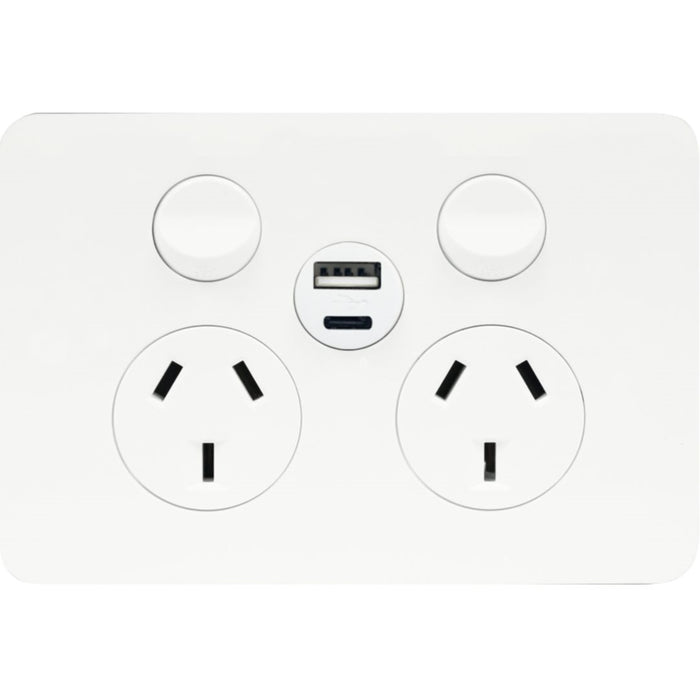 Hager Allure. Twin Socket + USB A+C Matt White
