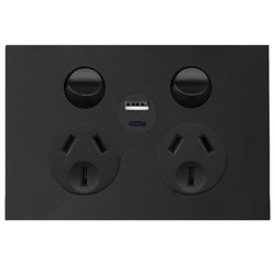 Hager Finesse DGPO + USB A+C Matt Black