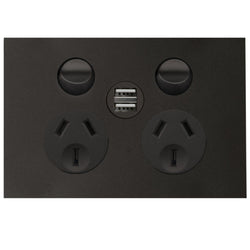 Hager Finesse DGPO 10A c/w 2 X 2.1A USB Matt Black