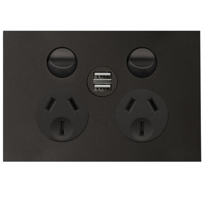 Hager Finesse DGPO 10A c/w 2 X 2.1A USB Matt Black