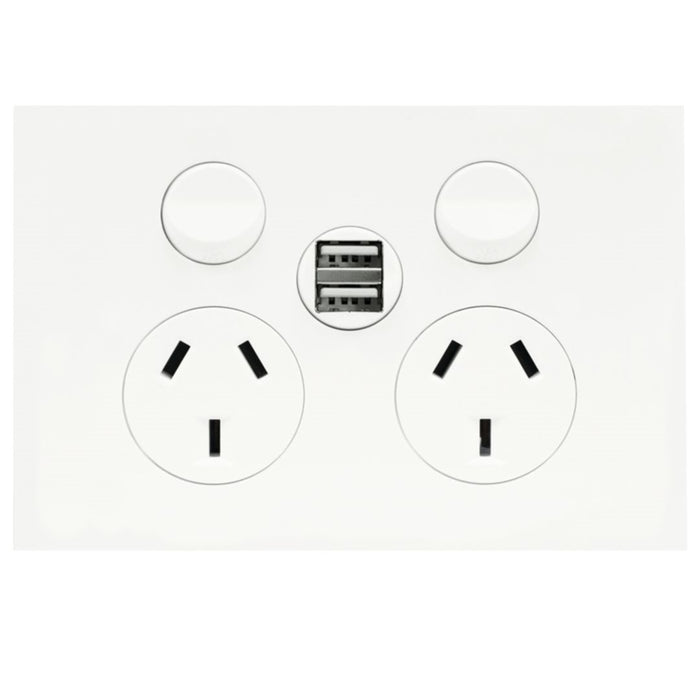 Hager Finesse DGPO 10A c/w 2 X 2.1A USB Matt White