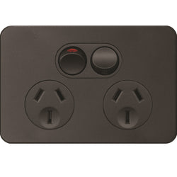 Hager Silhouette 10A Twin Socket Horz+ Shutter Matt Black
