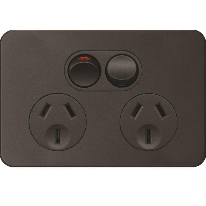 Hager Silhouette 10A Twin Socket Horz+ Shutter Matt Black