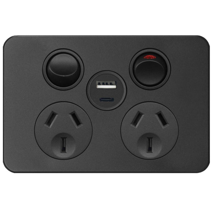 Hager Silhouette DGPO + USB A+C Matt Black