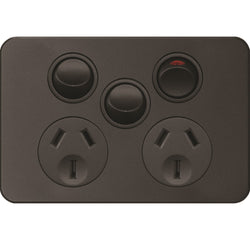 Hager Silhouette 10A Twin Socket Horz + Mech Matt Black