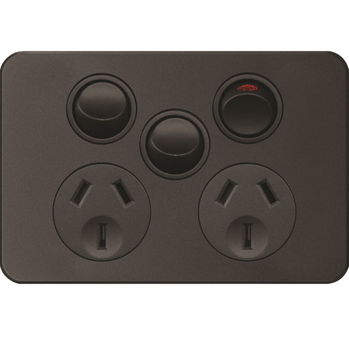 Hager Silhouette 10A Twin Socket Horz + Mech Matt Black
