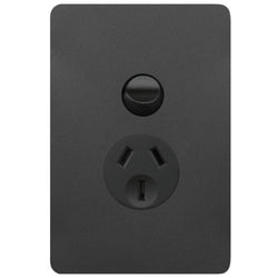 Hager Allure Single GPO 10A Vertical Matt Black