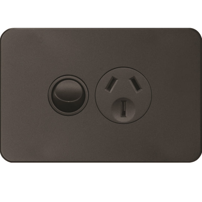 Hager Silhouette 15A Socket Horz + Shutter Matt Black