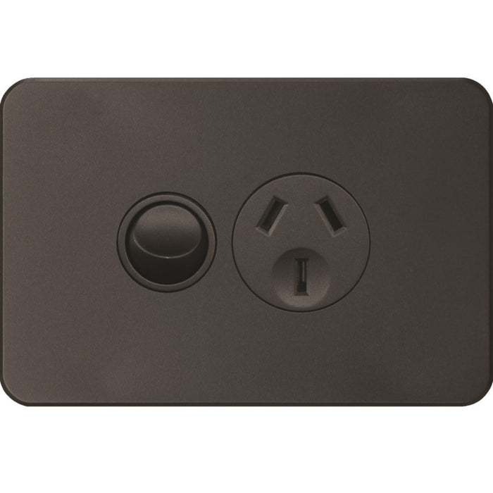 Hager Silhouette 10A Socket Horz + Shutter Matt Black