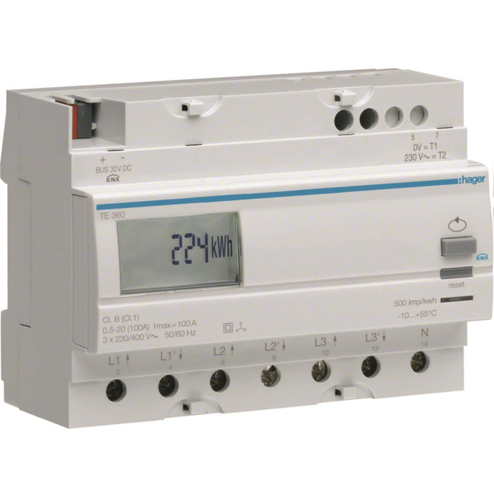 Hager 3Ph Kwhmeter Direct 100A KNX Output