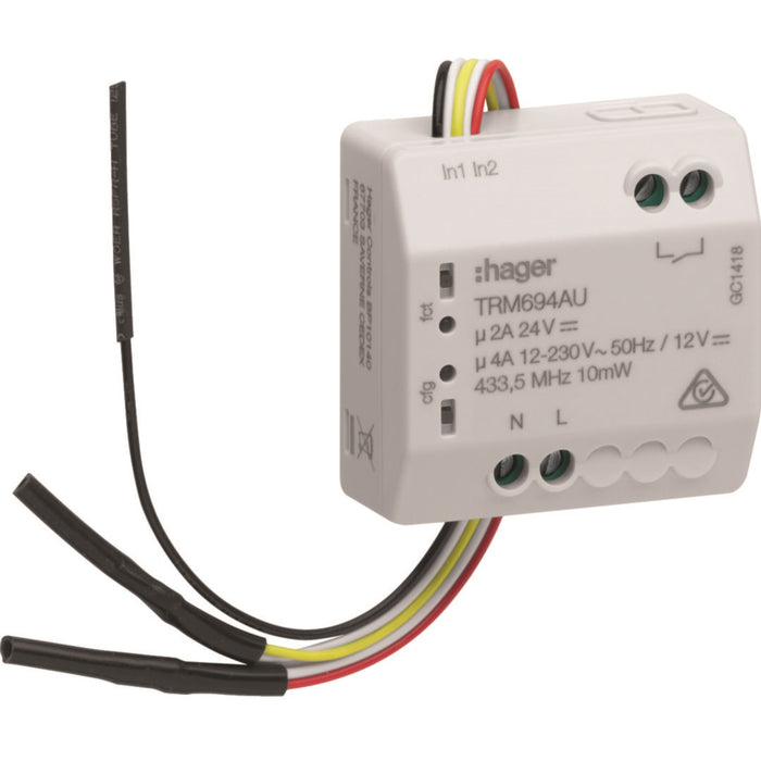 Hager FM RF Out. 4A Selv+2 Inputs Mains Power