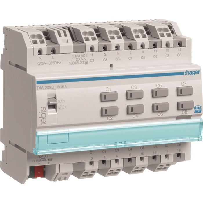 Hager 8-Fold Output 16A/230V(C) Manual w/o Bus Supply