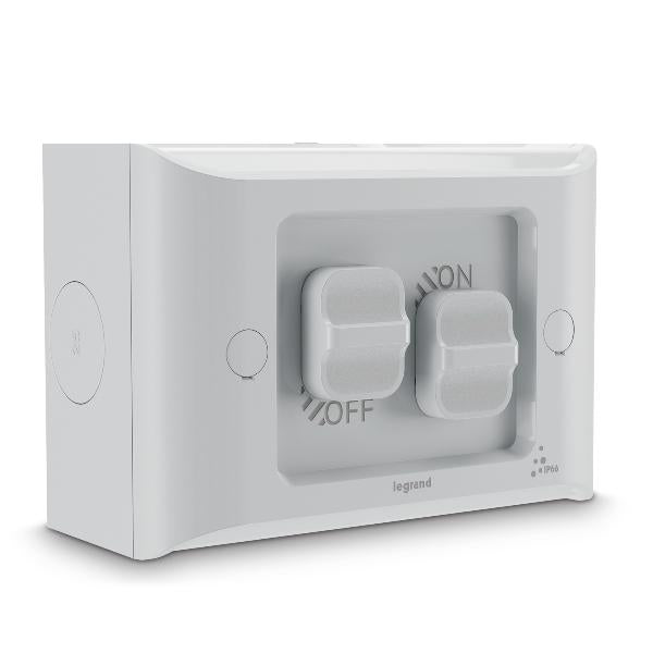 Legrand HPM AQUA LIFE 2 GANG SWITCH 16A IP66 SURFACE MOUNT LIMESTONE GY