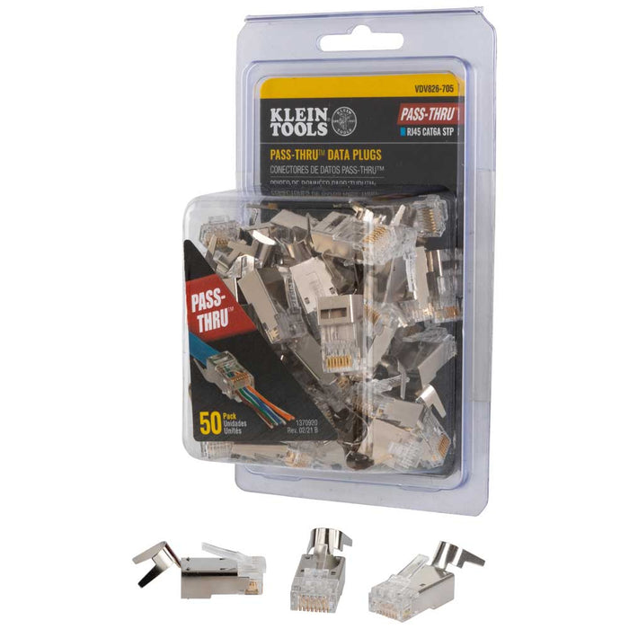 Klein Pass-Thru Modular Data Plugs RJ45-CAT6A Shielded (STP) 50-Pack