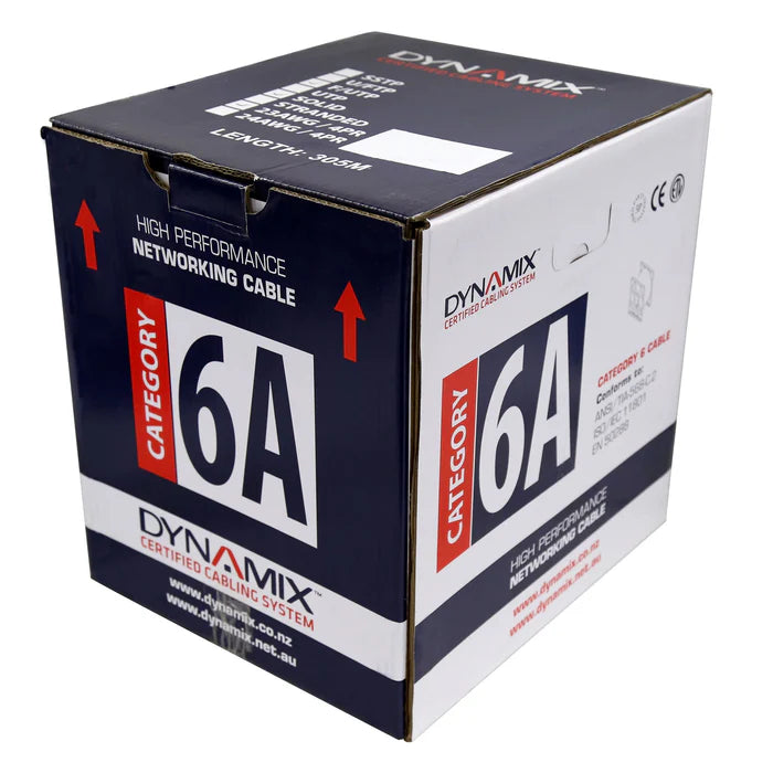 Dynamix CAT6A Grey 10G UTP Solid 23AWGx4P 500MHz Price Per Metre (305m) Cable